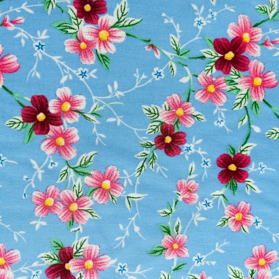 Tissu Ancien En Coton - Motif Fleurs Bleu Pâle - Occasion