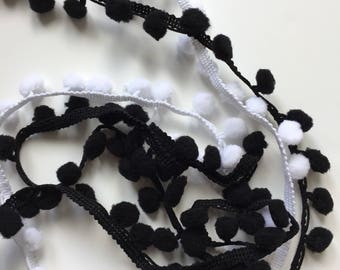 10mm Pom Pom Trim - White or Black, Craft Sewing Supplies (Price per 3 Metres)