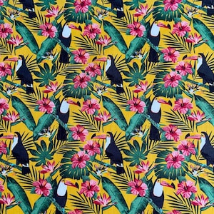 Toucan Fabric - 100% Cotton Material - Bright Tropical Fabric - Sewing Material - Price per Metre