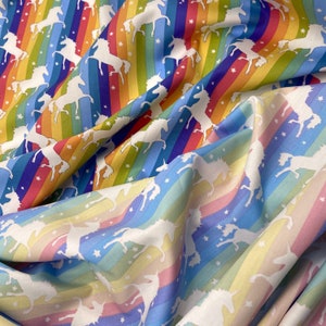 Rainbow Unicorn Fabric - Rainbow Cotton Material - Craft Material - 100% Cotton Fabric - Pastel and Bright - Priced per Metre