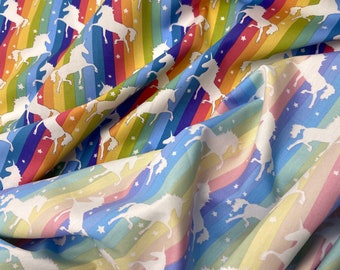 Tela de algodón con unicornio arcoíris: material para manualidades en tonos pastel y brillantes