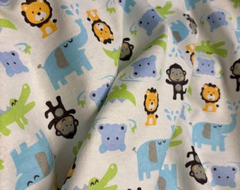 Animal Winceyette - Mono Cocodrilo Elefante León Hipopótamo Material - Franela suave - Material de 112 cm de ancho - Precio por metro