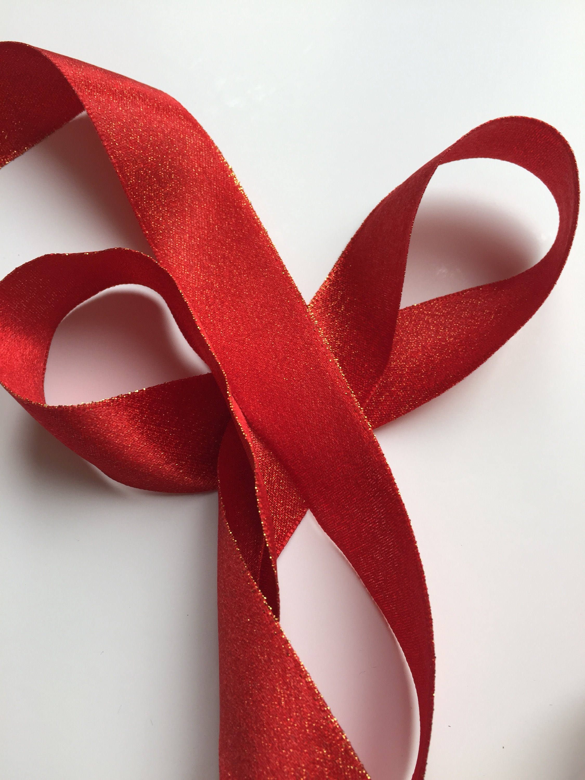 Christmas Ribbon White Satin 25mm Wide With Rose Gold 