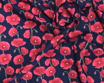 Tela de algodón Poppy - Popelina 100% algodón - Material floral azul marino - Material para manualidades - Algodón de calidad - Algodón para costura - Precio por metro