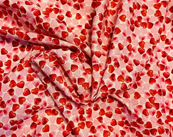Heart Cotton Fabric - 100% Cotton Poplin - Pink Valentines Material - Rose & Hubble - Quality Cotton - Sewing Cotton - Priced per Metre