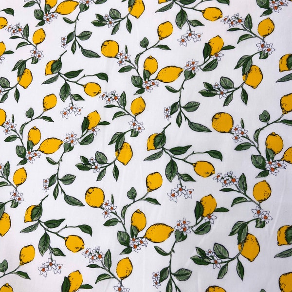 Lemon Cotton Fabric - 100% Cotton Poplin - Ivory Fruit Material - Craft Material - Quality Cotton - Sewing Cotton - Priced per Metre