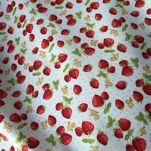 Strawberry Cotton Fabric - Ivory Cotton Material - Quality Cotton Fabric - Summer Fabric - Priced per Metre