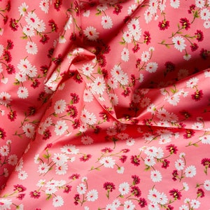 Pink Cotton Fabric with Flowers - Rose & Hubble - 100% Cotton Material - Daisy Cotton - Priced per Metre