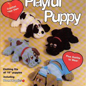 Crochet vintage pdf pattern - Playful Pound Puppy -18" / 46cm long - Bulldog-Terrier -Spaniel- Labrador with Clothing and Accessories