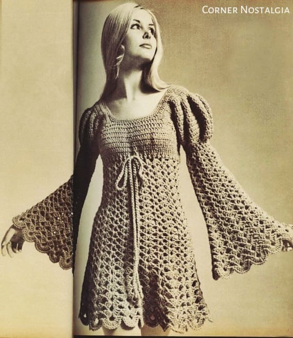 Crochet Pdf Pattern - Vintage Ladies Juliet Style Dress - 70s