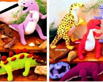 Vintage Crochet Pattern pdf  7 Dinosaurs- Tyrannosaurus Rex- Plateosaurus - Torosaurus - Stegosaurus - Camptosaurus - Apatosaurus-Allosaurus