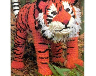 Vintage crochet pattern tiger amigurumi toy from 1970