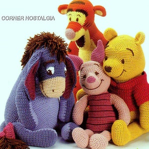 Vintage Crochet PDF Pattern -Winnie the Pooh Tigger Piglet and Eeyore Toys Amigurumi from 1970 (pattern only not the finished product)