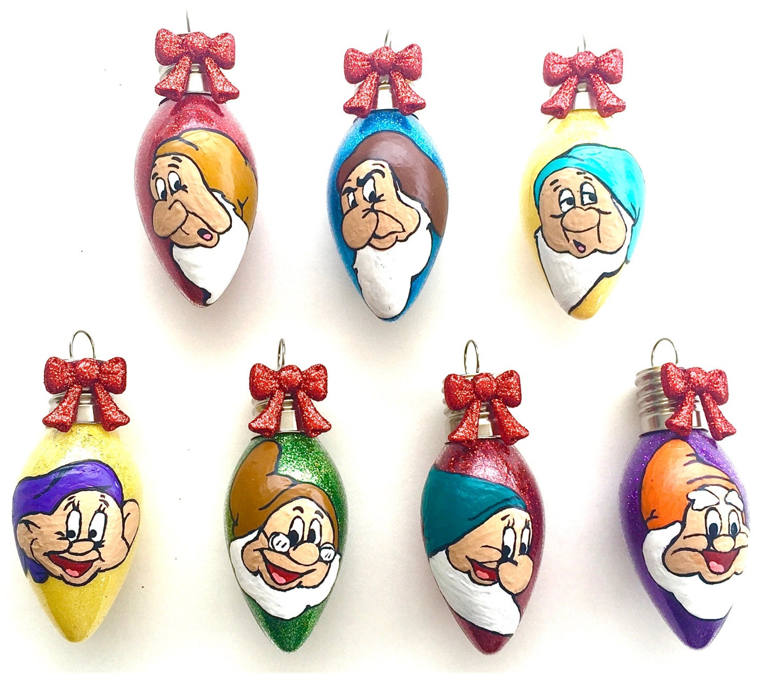 HAND PAINTED Set of Seven Dwarfs Ornaments Christmas | Etsy