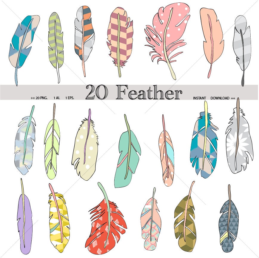 Feather Clip Art Feathers Clipart for Scrapbooking 20 PNG - Etsy