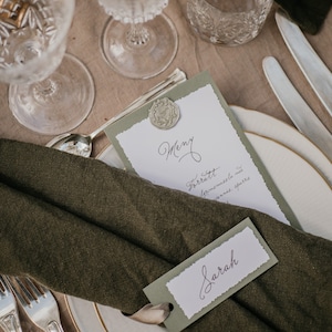 Set di carte per menu per matrimoni in Toscana, carta per menu con calligrafia, carta per menu con segnaposto, articoli di cancelleria per matrimoni fatti a mano, eleganza rustica