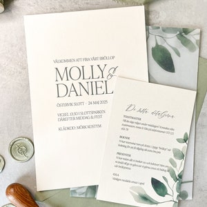 Sylva Hochzeitseinladungs-Set | Handmade Hochzeitseinladung Set | Pergamentjacket-Einladungs-Set | Detailkarte | Blumen Hochzeitsmotiv
