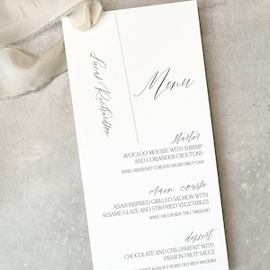 Conjunto de tarjetas de menú de boda monocromáticas / Tarjeta de menú de caligrafía / Tarjeta de menú con tarjeta de lugar / Papelería de boda hecha a mano / Elegancia rústica