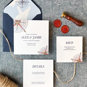 Faire-part de mariage à Karlsborg | Faire-part de mariage fait main | Carte détaillée | Thème de mariage nautique | Mariage en bord de mer | Mariage côtier
