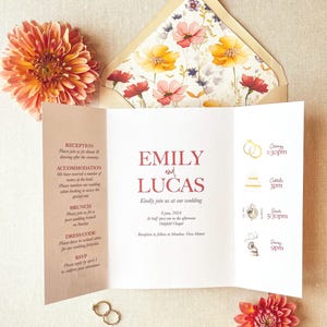 Ensemble de faire-part de mariage Gatefold Enchanted Garden | Faire-part de mariage fait main | Suite faire-part de mariage | Chronologie personnalisée