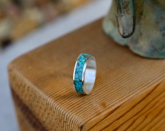 Southwest Turquoise Ring, Men or Women's Southwest Inlay Ring, Southwest Turquoise Inlay Ring, Turquoise Southwest Inlay Ring, Inlay Ring