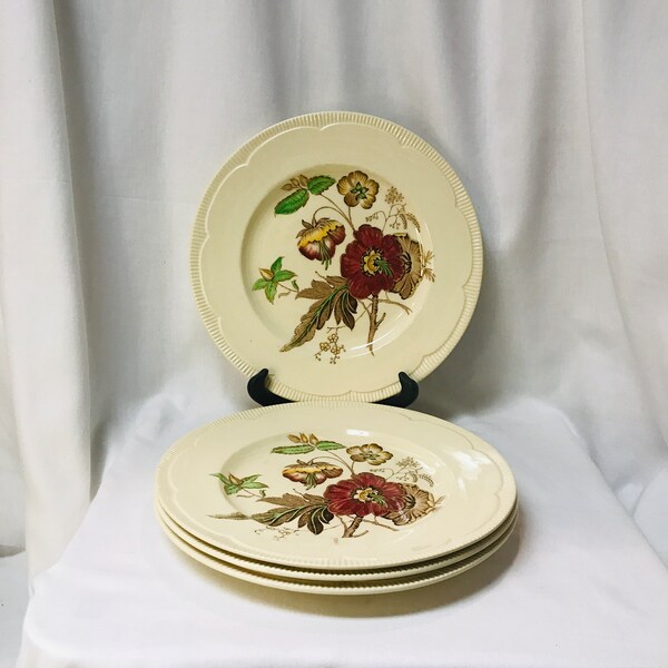 Vintage Clarence Cliff Royal Staffordshire Georgian Spray Set of 4 Dinner Plates 10" Burslem England