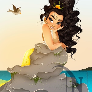 Early Birds – Syrena i ptak – Sztuka ścienna Fantasy Ocean – Wydruk artystyczny 5x7 8x10 11x14