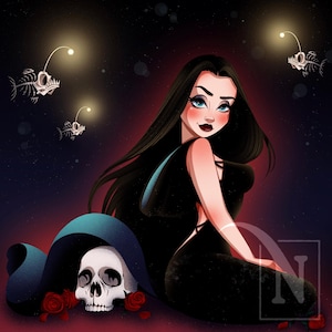 Goth – Dark Mermaid Art Print – Skull and Roses Wall Art – 5x7 8x10 11x14 Gothic Fantasy Decor
