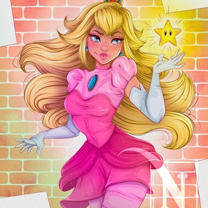 Just Peachy – Princess Peach Fan Art Print – Nintendo-Inspired Wall Art – 5x7 8x10 11x14 Vibrant Print