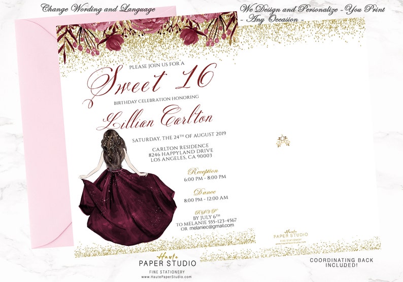 16 Birthday Invite Card Sweet 16 Invitation Card Floral Etsy