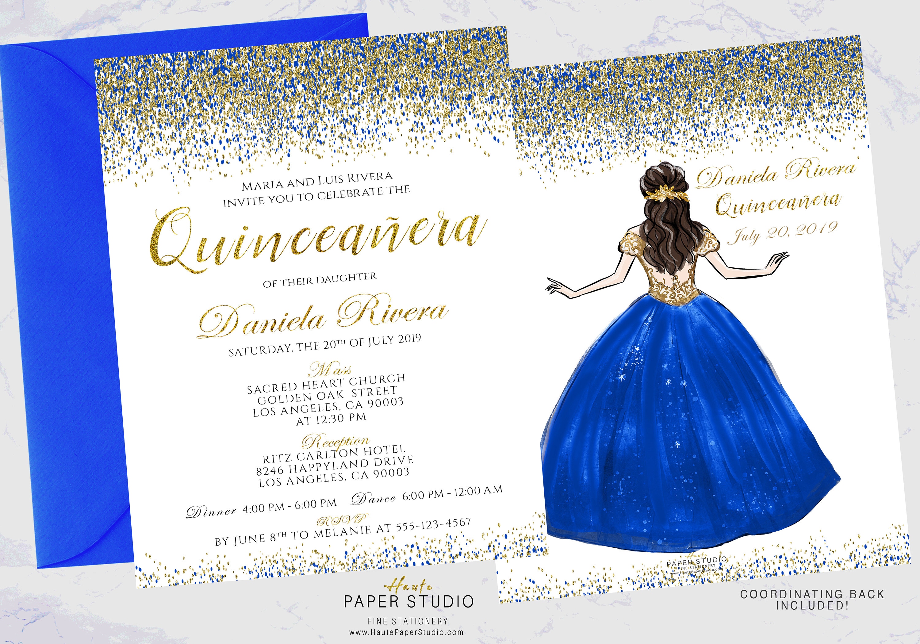 Royal Blue Quinceanera Invitation Personalized Silver Glitter | Etsy