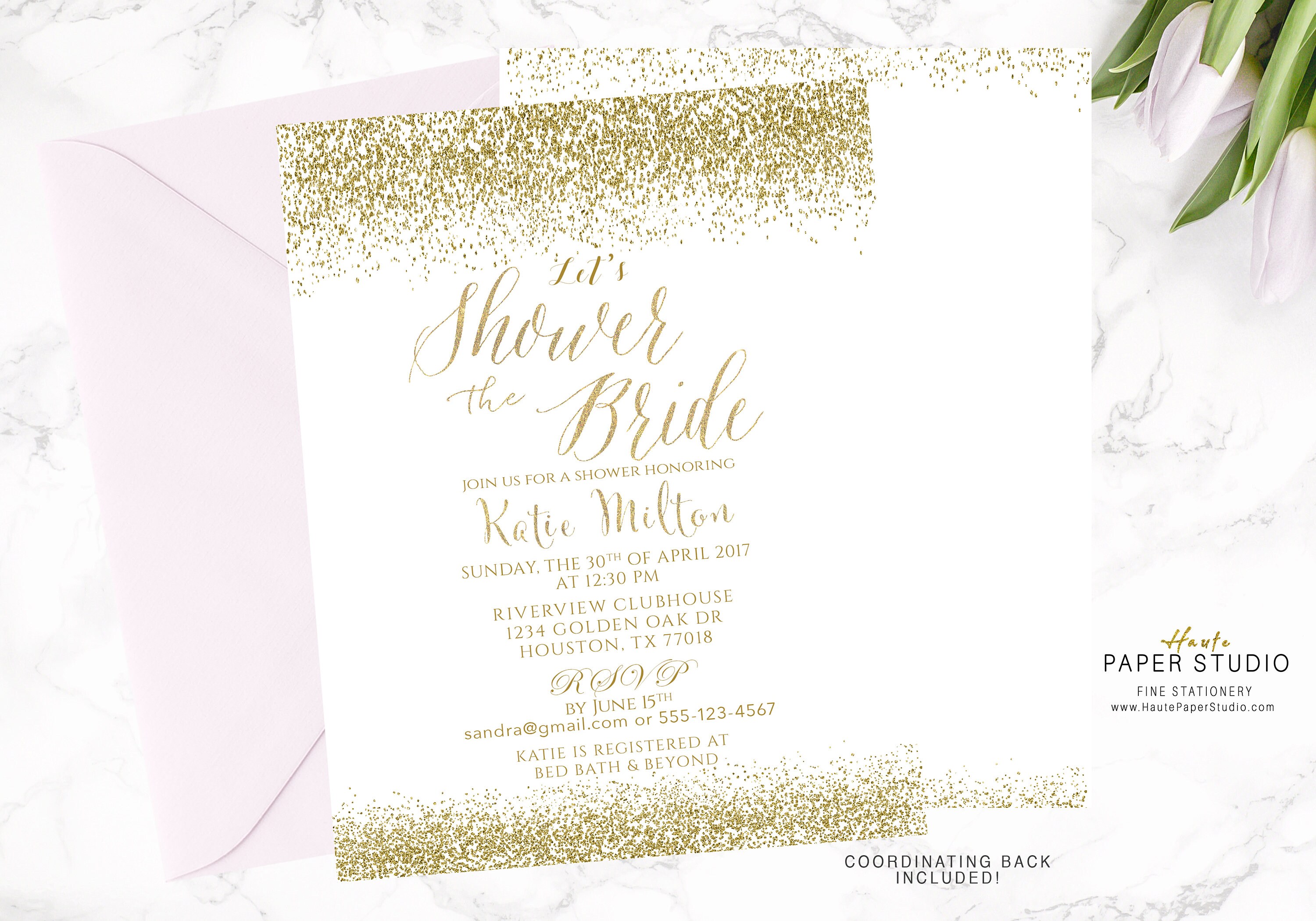 White Gold Bridal Shower Invitation Bridal Shower Invite Etsy