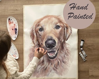 100% Hand painted Dog portrait Custom Pet Painting Watercolor Original artwork from photo