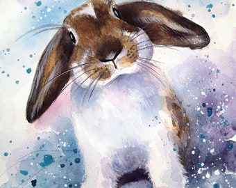 Custom Bunny Portrait: Original Hand-Painted Watercolor Bunny Painting