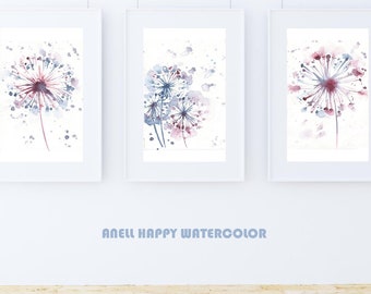 Dandelion Watercolor Print Set: Abstract Floral Wall Art