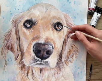 Custom Hand painted Pet portrait Custom Dog portrait Custom Dog Painting Watercolor Original Painting Dog art Pet Watercolor from photo