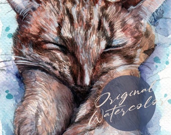 Aangepast kattenportret: handgeschilderd aquarel huisdiermonument