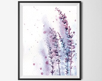 Abstrakter Lavendel Aquarell Druck: Botanisches Lila Wand Dekor