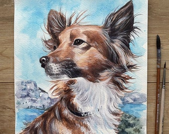カスタム犬の肖像画：写真からオリジナルの水彩画ペットの絵画 - Etsy 日本