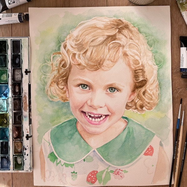 Kundenspezifisches Aquarellporträt 100% handgemalt: Familie, Baby, Hochzeit oder Kindermalerei