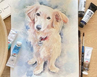 カスタムペットポートレート：手描きの犬の水彩画