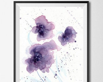 Purple Flower Watercolor Print: Minimalist Floral Wall Decor