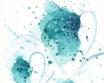 Turquoise Watercolor Flower Print: Minimalist Botanical Wall Art