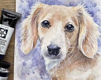 カスタムペットポートレート：手描きの犬の水彩画