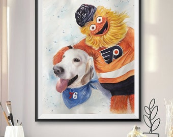 Multi Custom dog pet portrait Original watercolor painting Hockey Mascot Multiple Pet Memorial Art Dog painting from photo 2 Pet Portrait