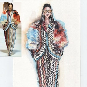 Hand painted fashion illustration from photo, Custom fashion illustration Customised fashion illustration Custom lifestyle sketch prom dress