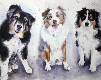 Multi Custom Pet Portrait: Hand-Painted Watercolor Dog Memorial Art