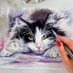Retrato de gato personalizado pintado à mão Retrato de gato personalizado Pintura personalizada de animal de estimação em aquarela Pintura original Arte de gato em aquarela de animal de estimação a partir de foto