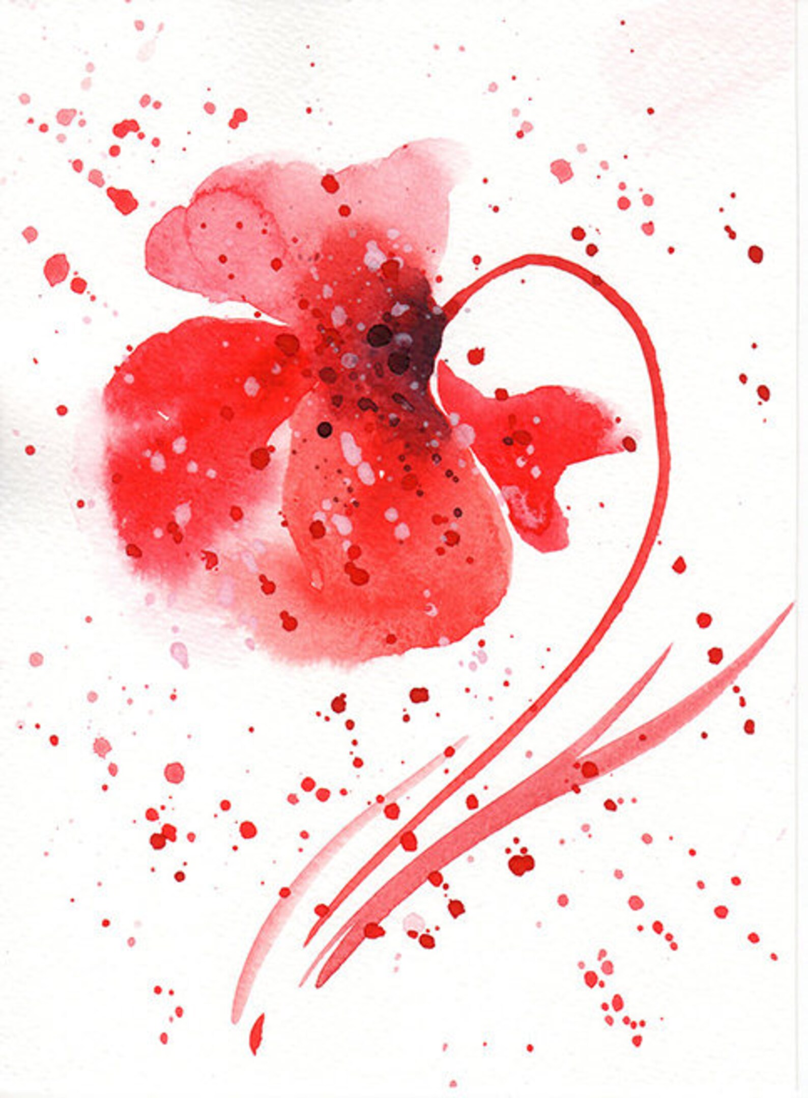 Set of 3 Red Abstract Flower Art Print Red Art Red Watercolor Etsy