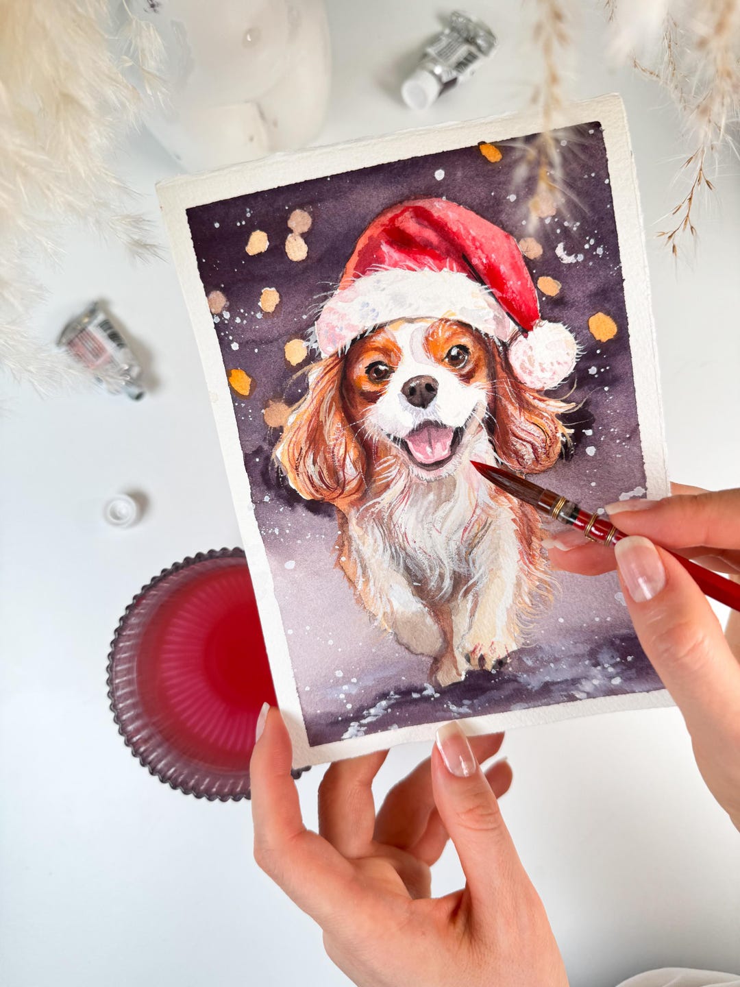 Custom Pet Christmas Cards, Watercolor Pet Portrait Card - Etsy